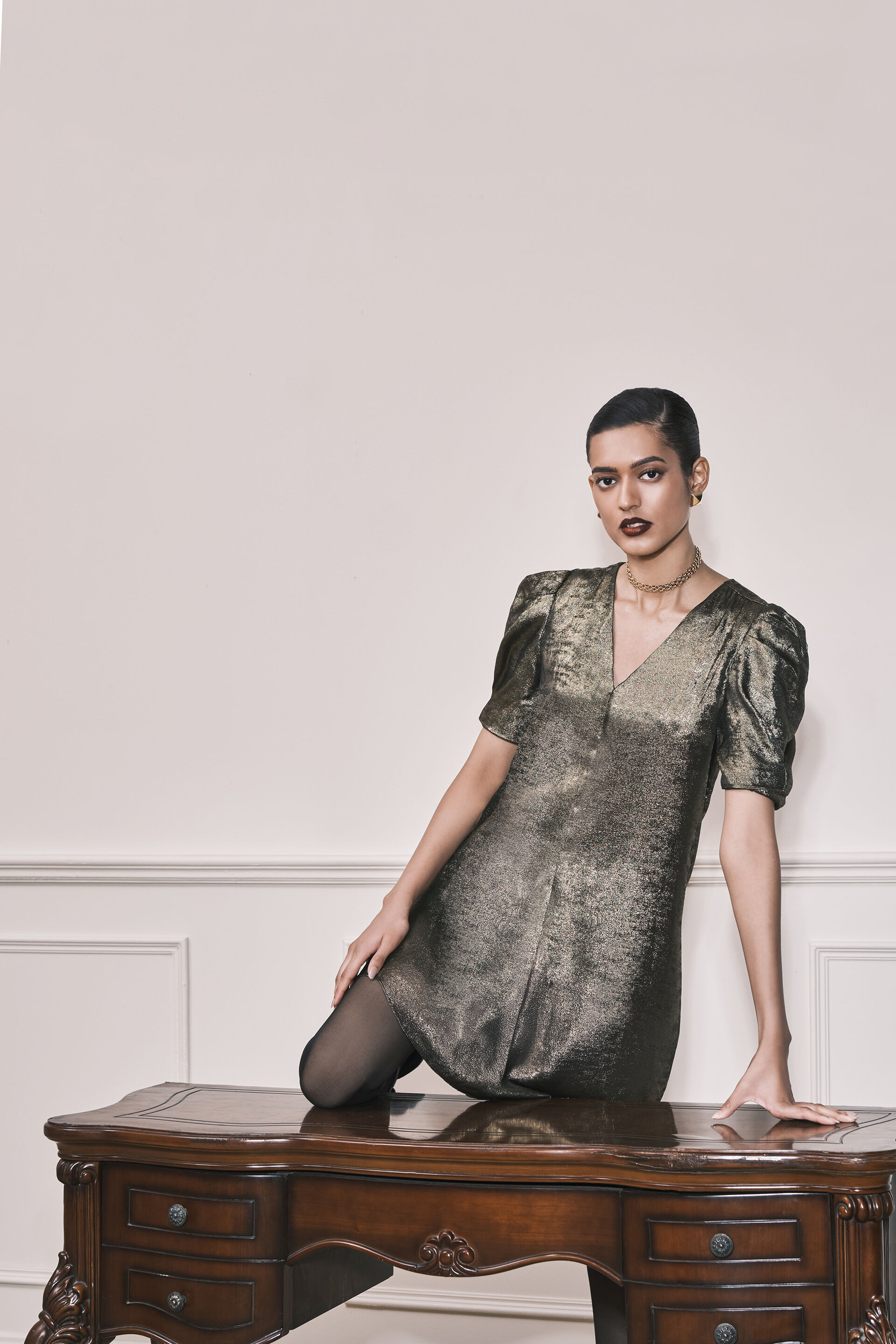 The Stardust Metallic Dress, Gold, image 3